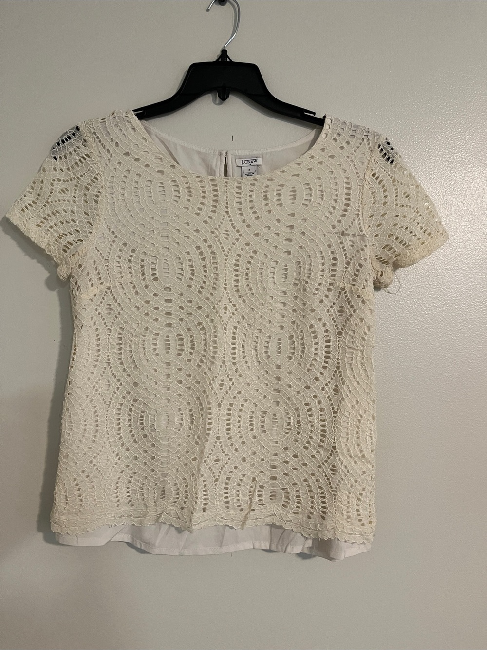 J. Crew Cream Crochet Short Sleeve Lace Top